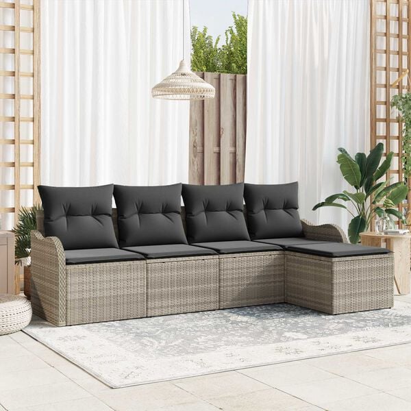 vidaXL Garðsófa sett með púði með geymslu 5 pcs Ljósgrár Poly rattan