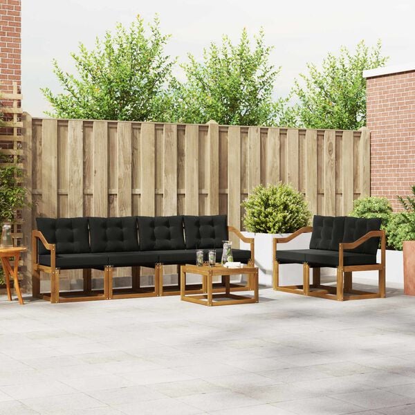 vidaXL &Uacute;ti s&oacute;fasett me&eth; p&uacute;&eth;i 7 pcs N&aacute;tt&uacute;rulegur og svartur