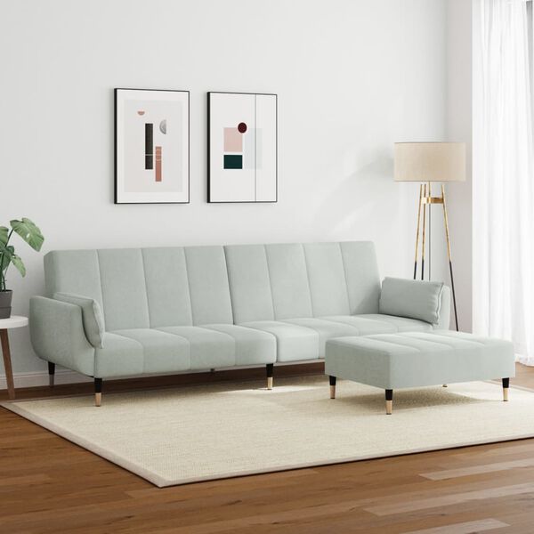 vidaXL 2 s&aelig;ta Svefns&oacute;fi me&eth; F&oacute;tskemli Lj&oacute;sgr&aacute;u Flaueli