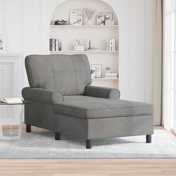 vidaXL Chaise Lounge me&eth; p&uacute;&eth;i D&ouml;kk gr&aacute; 91 x 157 x 91 cm Flauel