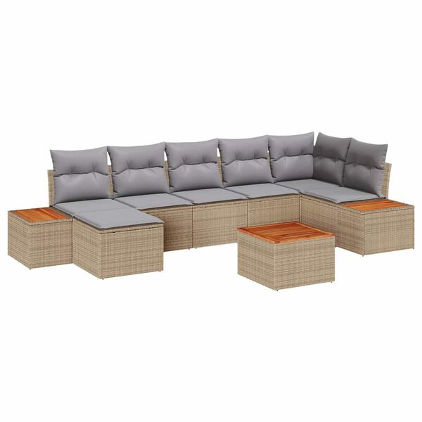 vidaXL Gar&eth;s&oacute;fa sett me&eth; p&uacute;&eth;i 8 pcs Beige og lj&oacute;sgr&aacute;r P&oacute;l&yacute;rattan