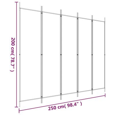 vidaXL 5-falt Skilrúm Svart 250x200 cm Tauefni