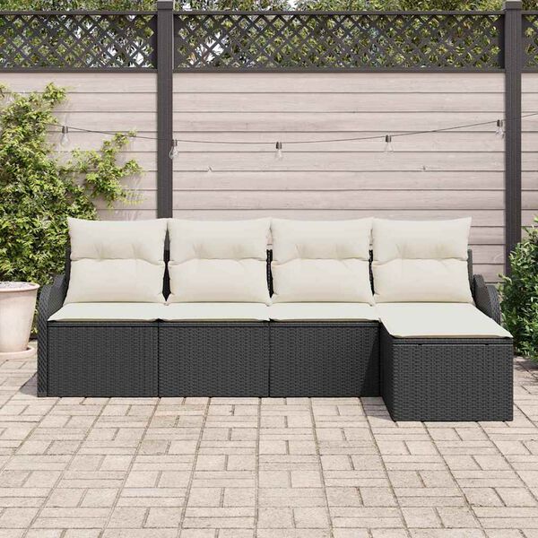 vidaXL Gar&eth;s&oacute;fa sett me&eth; p&uacute;&eth;i me&eth; geymslu 5 pcs Svartur Poly rattan