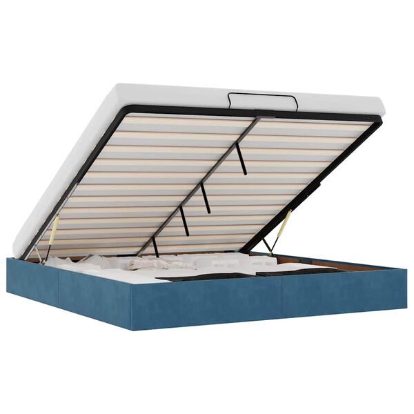 vidaXL Ottoman rúmgrind Engin dýna Dökkblár 200x200 cm Flauel