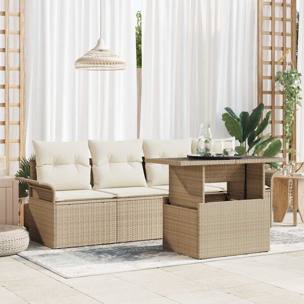 vidaXL Gar&eth;s&oacute;fa sett me&eth; p&uacute;&eth;i 5 pcs Drapplita&eth;ur Poly Rattan