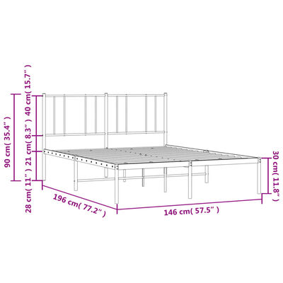 vidaXL Rúmgrind úr Málmi án Dýnu með Höfðagafli Svört 140x190 cm