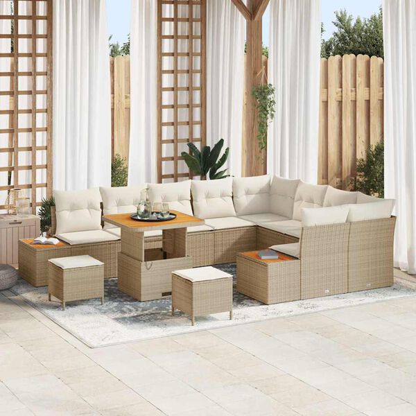 vidaXL Gar&eth;s&oacute;fa sett me&eth; p&uacute;&eth;i 12 pcs Drapplita&eth;ur Poly rattan