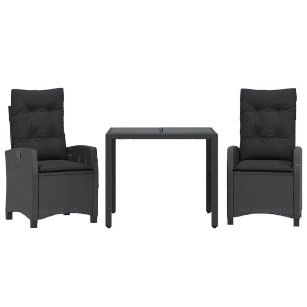vidaXL 3 Hluta Gar&eth;bor&eth;stofusett me&eth; Sessum Svart P&oacute;l&yacute;rattan