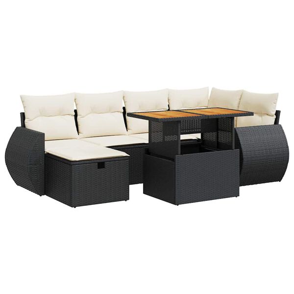 vidaXL 8 stykki gar&eth;s&oacute;fasett me&eth; p&uacute;&eth;um Black Poly Rattan Acacia