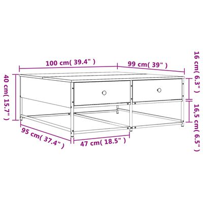 vidaXL Sófaborð Grátt Sonoma 100x99x40 cm Samsettur Viður