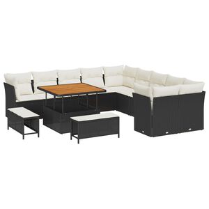 vidaXL Gar&eth;s&oacute;fa sett 13 pcs Svartur p&oacute;l&yacute;rattan