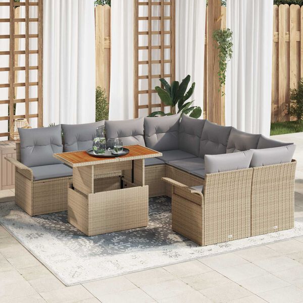 vidaXL Gar&eth;s&oacute;fa sett me&eth; geymslu 9 pcs Drapplita&eth;ur Poly rattan