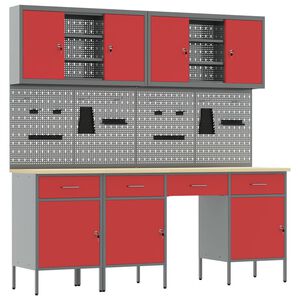 vidaXL Vinnusk&aacute;pur me&eth; sk&uacute;ffu 10 pcs Rau&eth;ur Vinnslutr&eacute; og st&aacute;li