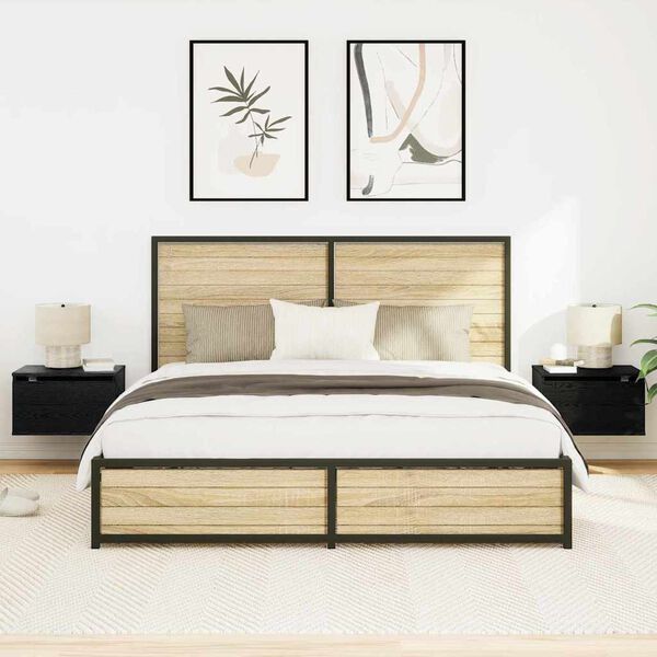 vidaXL Veggfestur næturbúr 2 pcs Svartur Eik 50 x 36 x 30 cm