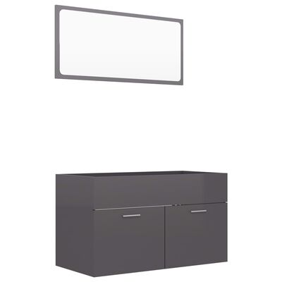 804799 vidaXL 2 Piece Bathroom Furniture Set High Gloss Grey Chipboard