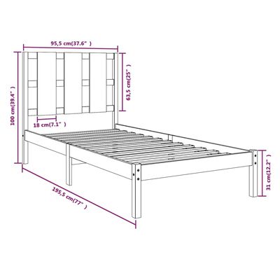 vidaXL Rúmgrind Gegnheill Viður 90x190 cm Einbreið