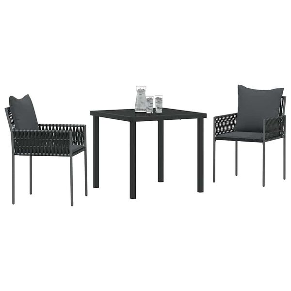 vidaXL Gar&eth;ur bor&eth;sett 3 pcs Svartur og gr&aacute;r PE rattan