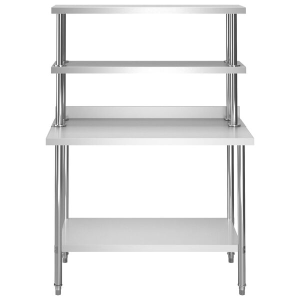 vidaXL Vinnuborð í eldhús með yfirhilla 120x60x150 cm Ryðfrítt stál