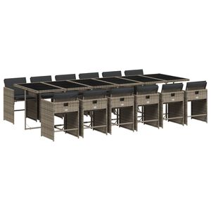 vidaXL 13 Hluta Gar&eth;s&oacute;fasett me&eth; Sessum Gr&aacute;tt P&oacute;l&yacute;rattan