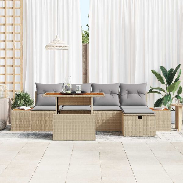 vidaXL Gar&eth;s&oacute;fa sett me&eth; p&uacute;&eth;i 6 pcs Drapplita&eth;ur p&oacute;l&yacute;rattan