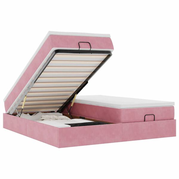 vidaXL Ottoman r&uacute;mgrind me&eth; d&yacute;num Bleik 160x200cm flauel