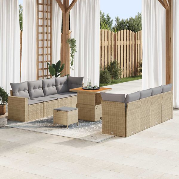 vidaXL Garðsófa sett 11 pcs Drapplitaður pólýrattan