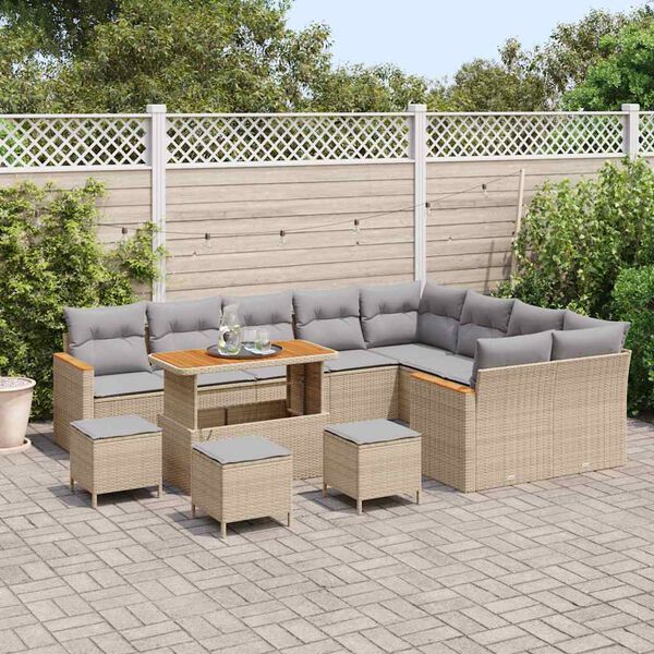 vidaXL Gar&eth;s&oacute;fa sett 13 pcs Drapplita&eth;ur p&oacute;l&yacute;rattan