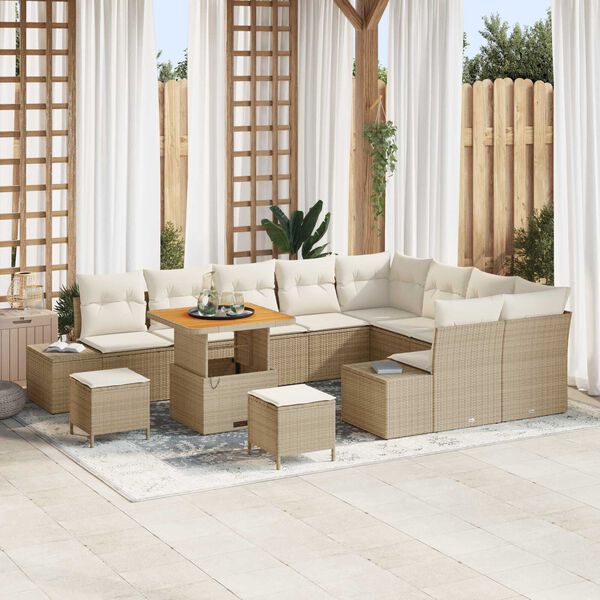 vidaXL Gar&eth;s&oacute;fa sett me&eth; p&uacute;&eth;i 12 pcs Drapplita&eth;ur Poly rattan