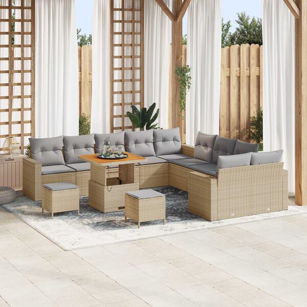 vidaXL Gar&eth;s&oacute;fa sett me&eth; p&uacute;&eth;i 17 pcs Beige og lj&oacute;sgr&aacute;r p&oacute;l&yacute;rattan