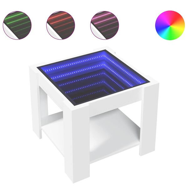 vidaXL Sófaborð með LED 53x53x45 cm Hvítt Samsettur Viður