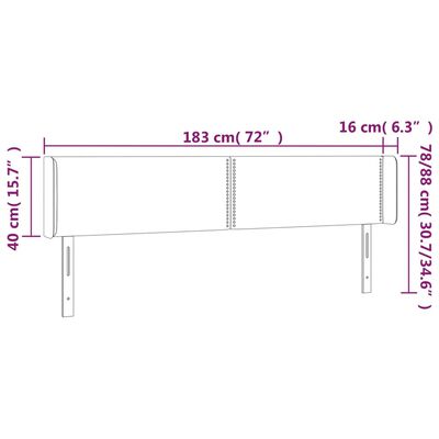 vidaXL Höfðagafl með Eyrum 183x16x78/88 cm Dökkgrátt Flauel