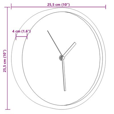 vidaXL Veggklukka Bleik Ø25,5 cm Pólýstýren og Gler