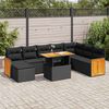 vidaXL 9 stykki gar&eth;s&oacute;fasett me&eth; p&uacute;&eth;um Black Poly Rattan Acacia