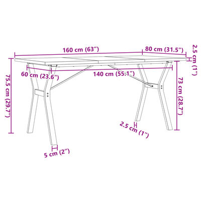 vidaXL Borðstofuborð Y-grind 160x80x75,5cm Gegnheil Fura og Steypujárn