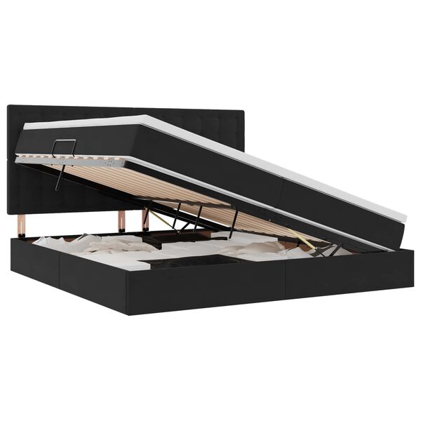 vidaXL R&uacute;m me&eth; geymslur&yacute;mi og LED me&eth; d&yacute;nu Svartur 200 x 200 cm Flauel