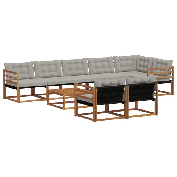 vidaXL &Uacute;ti s&oacute;fasett me&eth; p&uacute;&eth;i 9 pcs N&aacute;tt&uacute;rulegt og Lj&oacute;st Gr&aacute;tt