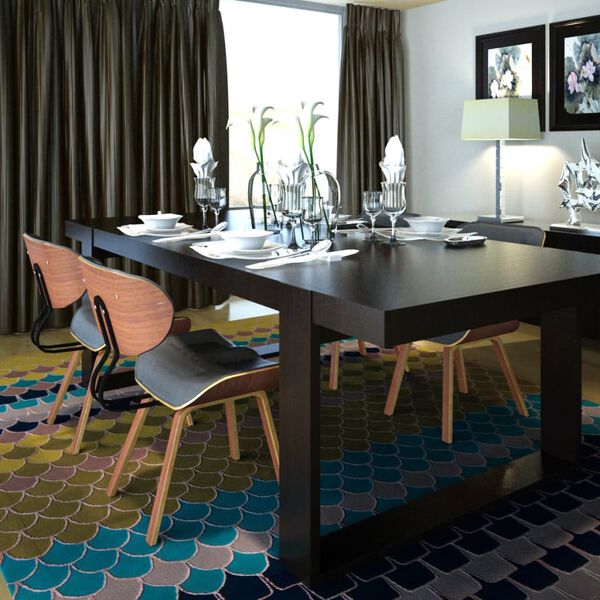 vidaXL Borðstofustólar 4 stk. Sveigður Viður og Leðurlíki