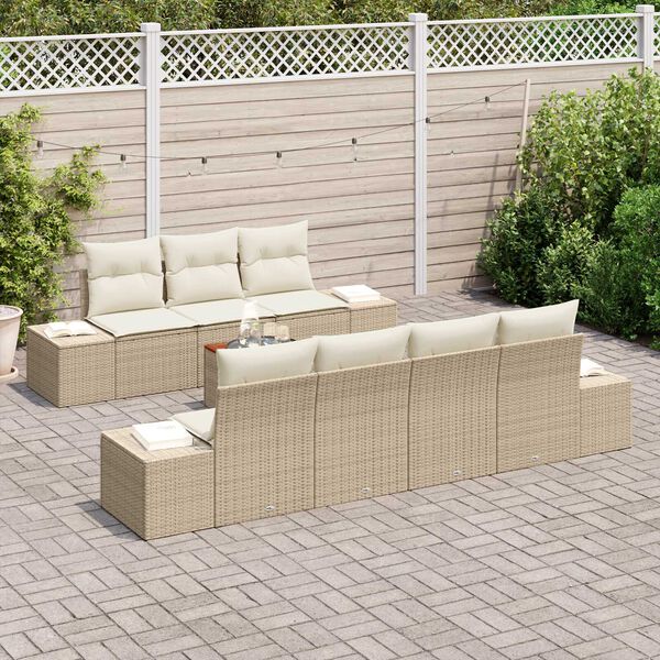 vidaXL Gar&eth;s&oacute;fa sett me&eth; p&uacute;&eth;i 8 pcs Drapplita&eth;ur p&oacute;l&yacute;rattan