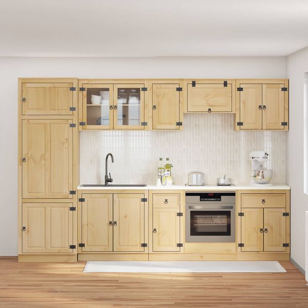 vidaXL Cabinet me&eth; sk&uacute;ffu SKI 9 pcs Hunangsbjartur Solid furuhikk