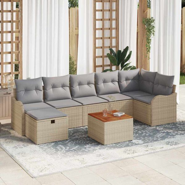 vidaXL Gar&eth;s&oacute;fa sett me&eth; p&uacute;&eth;i 8 pcs Drapplita&eth;ur Poly rattan