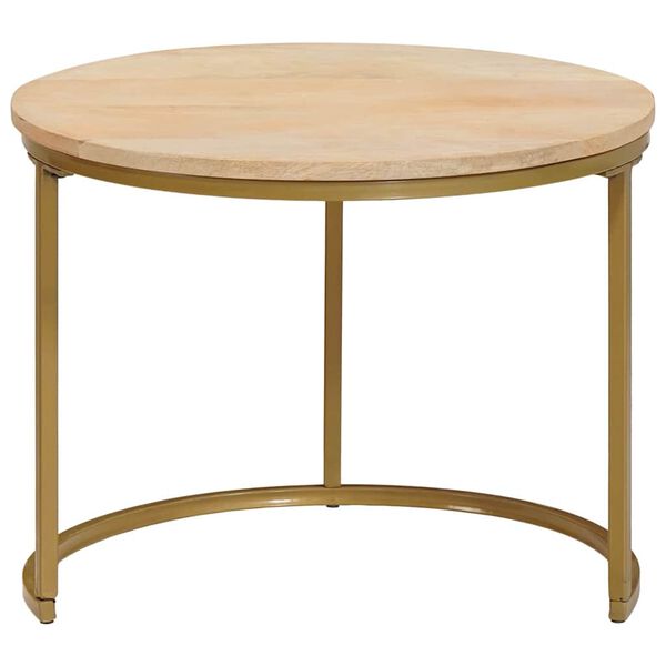 vidaXL Nestandi kaffibor&eth; 2 pcs Br&uacute;nn Gegnheill mang&oacute;vi&eth;ur og st&aacute;l