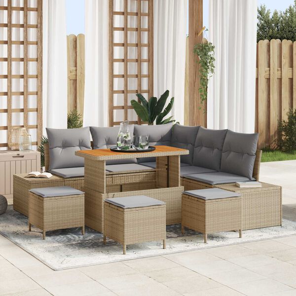 vidaXL Gar&eth;s&oacute;fa sett me&eth; p&uacute;&eth;i 9 pcs Drapplita&eth;ur Poly rattan