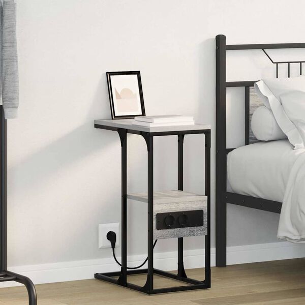 vidaXL Noat&ouml;flu sk&aacute;pur me&eth; sk&uacute;ffu Gr&aacute; sonoma &aacute;fer&eth; 41.5 x 26 x 60.5 cm