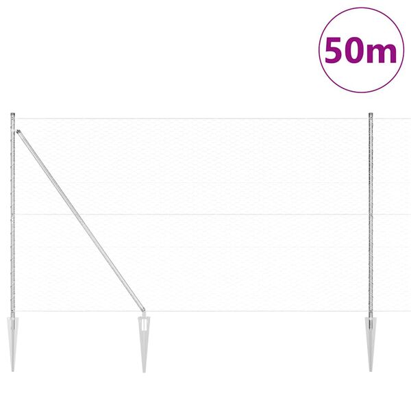 vidaXL Gir&eth;ingarp&oacute;stur Silfur 50 x 1,6 m (36 mm net) St&aacute;l