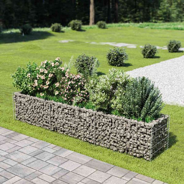 vidaXL Gabion Grj&oacute;tkassi Upph&aelig;kka&eth; Bl&oacute;maker S&iacute;nkh&uacute;&eth;a&eth; St&aacute;l 270x50x50cm