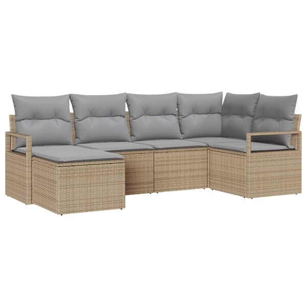 vidaXL S&oacute;fasett me&eth; p&uacute;&eth;i 6 pcs Beige og lj&oacute;sgr&aacute;r p&oacute;l&yacute;rattan