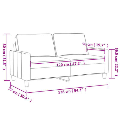 vidaXL 2 Sæta Sófi Ljósgrár 120 cm Flauel