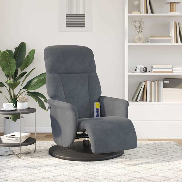 vidaXL Nudd Recliner St&oacute;ll D&ouml;kk gr&aacute; 91 x 71 x 105 cm Flauel