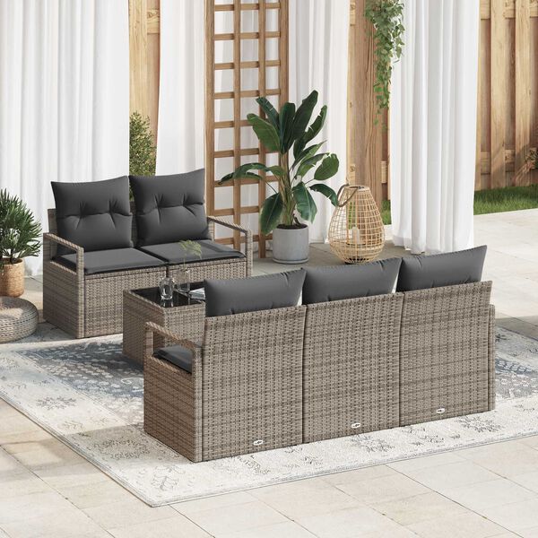 vidaXL S&oacute;fasett 6 pcs Gr&aacute;r p&oacute;l&yacute;rattan