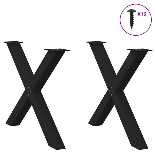 vidaXL borðstofuborðsfætur X-laga 2 stk svartir 90x(72-73) cm stál